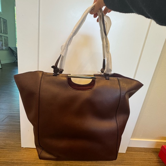 NEW STAUD Raisin Brown Tote Bag with metal Handles - Picture 11 of 12